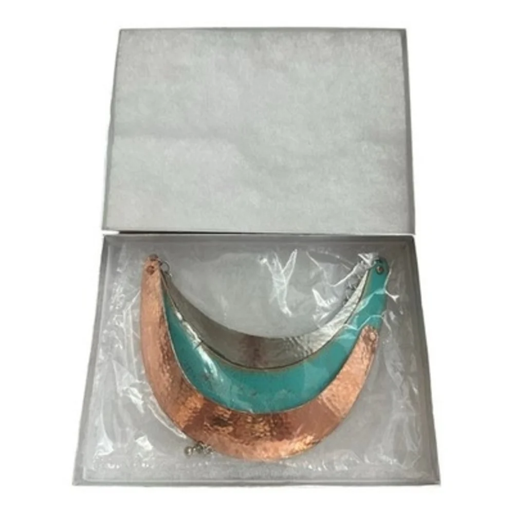 Unique Designer Metal Choker Necklace Turquoise Gold Silver Statement Jewelry